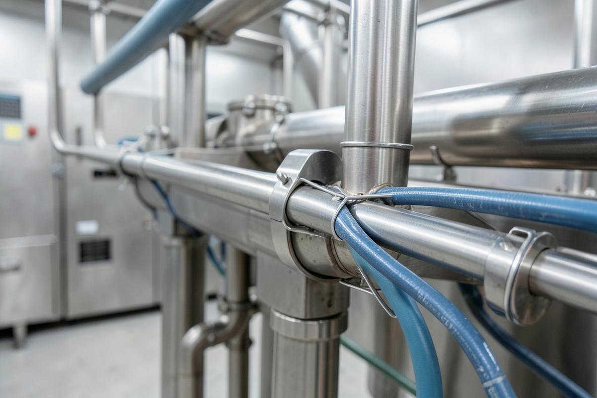 Colliers inox sur des machines agroalimentaires